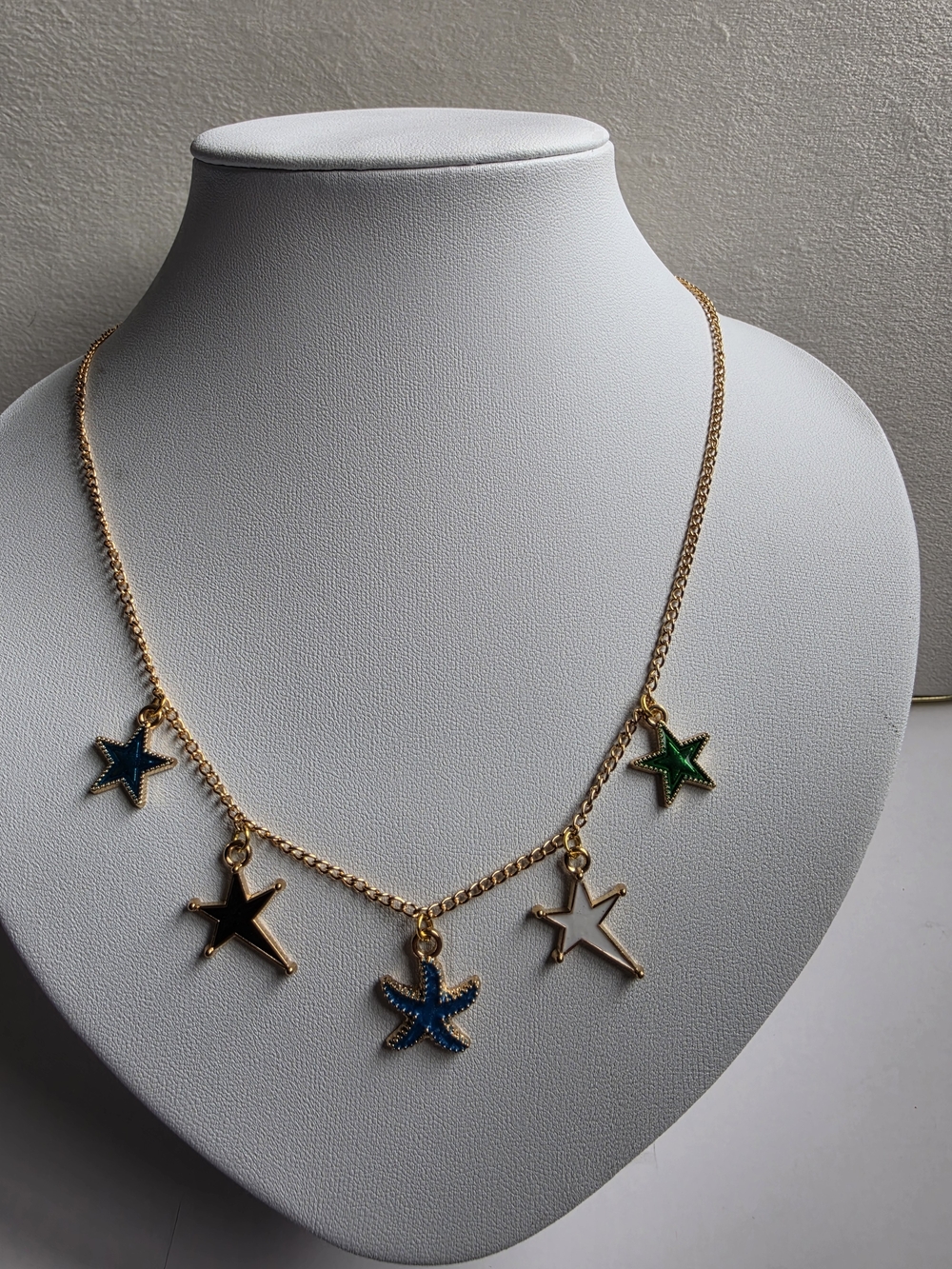Gold-Tone Star Charm Necklace with Multicolor Enamel